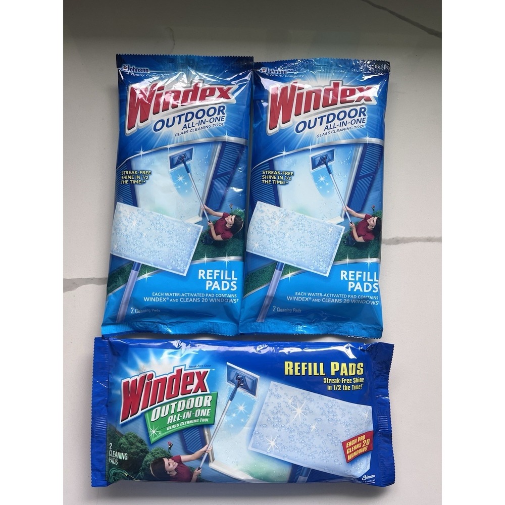 NOS Windex Outdoor All In One Glass Window Cleaning Refills 3 Packs 6 Pads Total